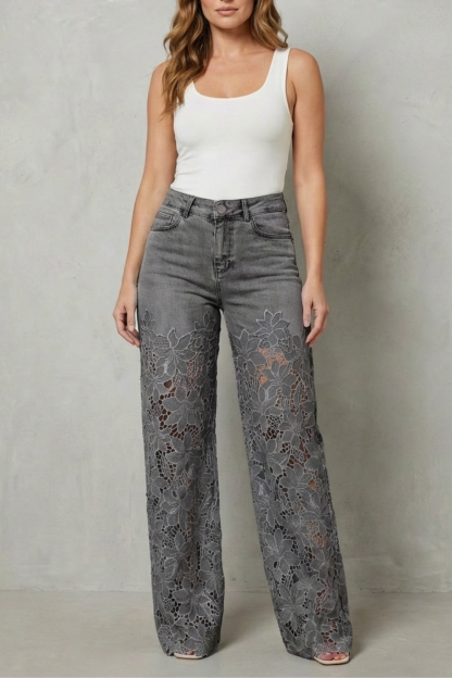 Celestia Bleu Floral Lace Palazzo Jeans