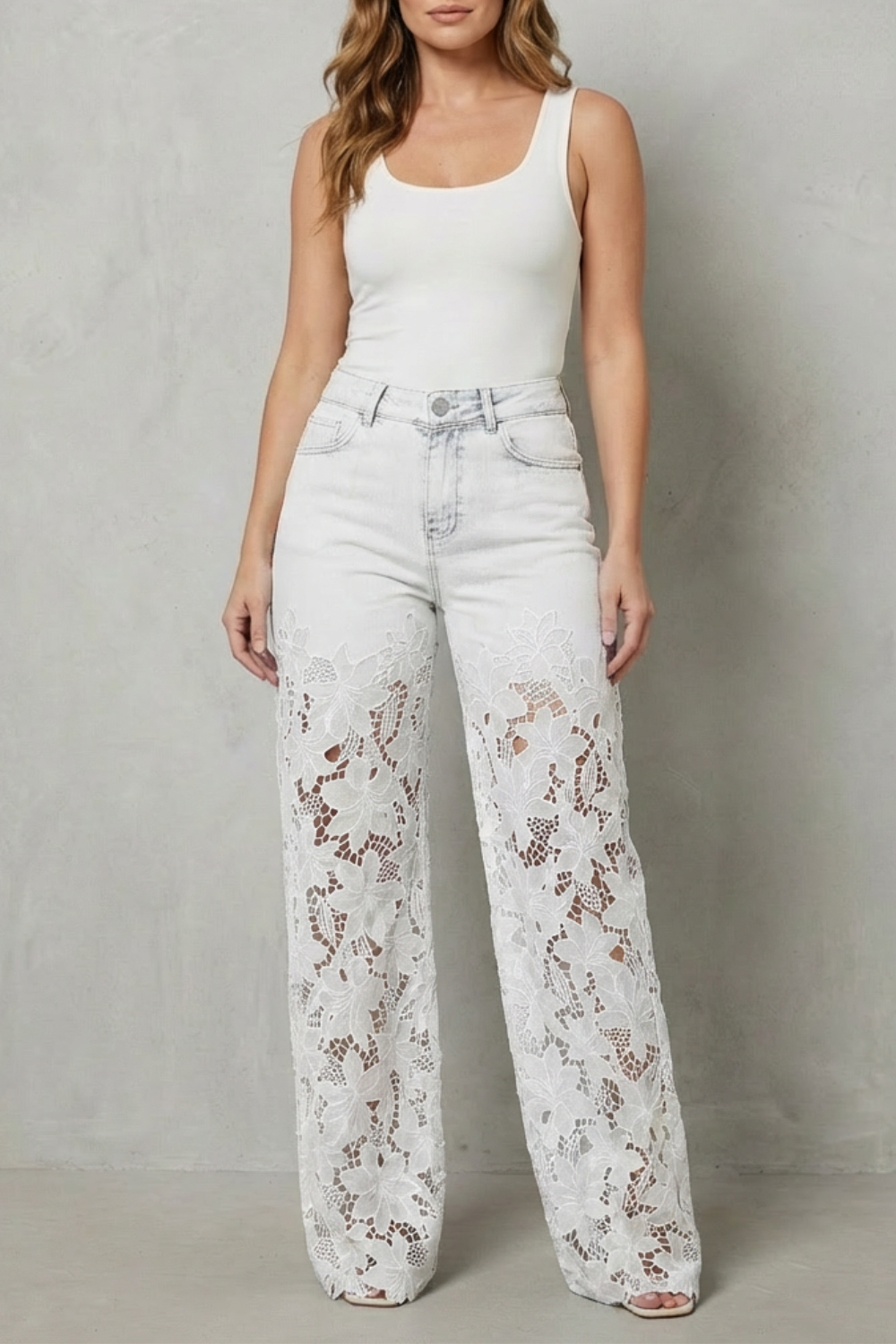 Celestia Bleu Floral Lace Palazzo Jeans