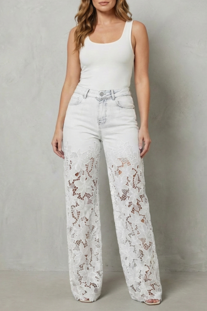 Celestia Bleu Floral Lace Palazzo Jeans