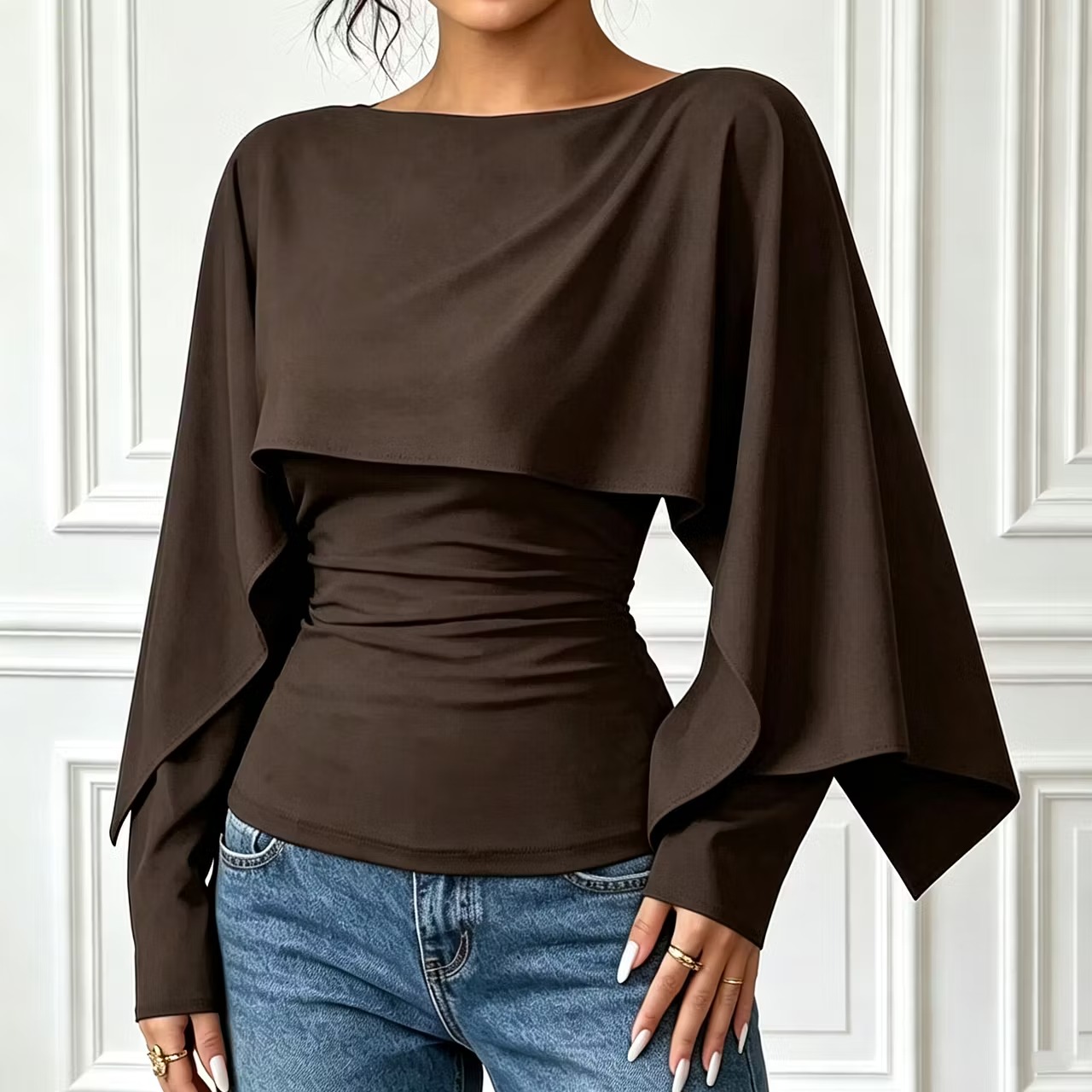 🔥Women's Asymmetric Cape Neck Ruched Blouse