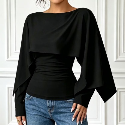 🔥Women's Asymmetric Cape Neck Ruched Blouse