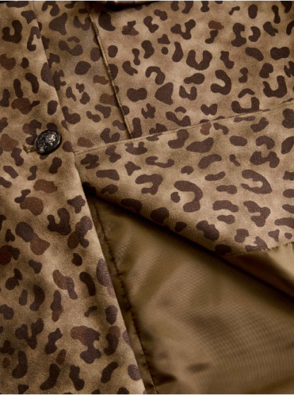 Vintage Leopard Print Lapel Single-Breasted Mid-Length Coat