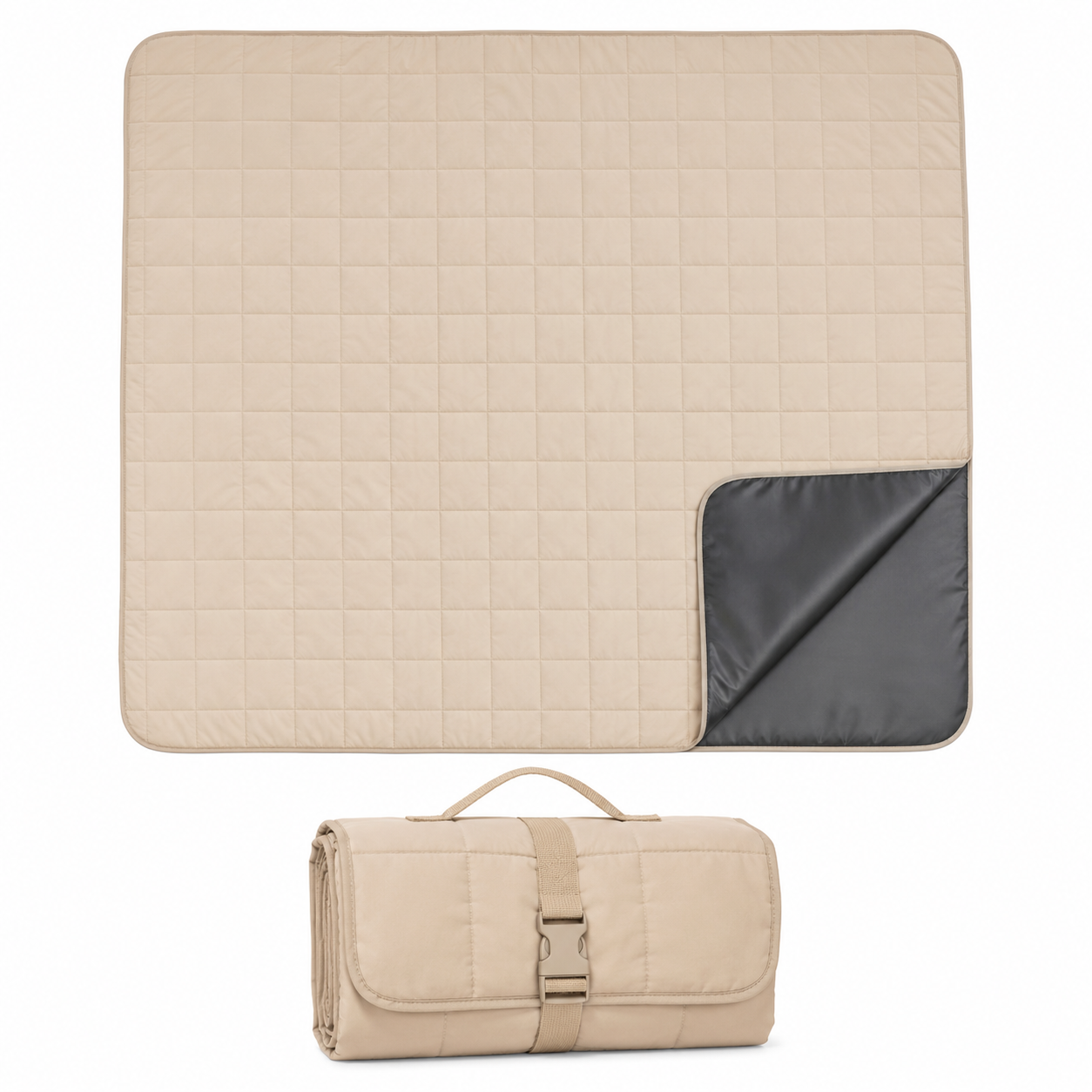 Picknickdecke 200x200 cm Beige mit wasserabweisender Unterseite-SolmontLiving