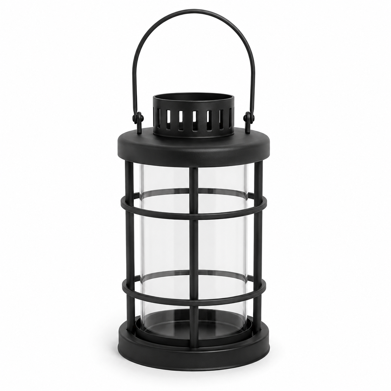 Windlicht Laterne Metall 30 cm Mattschwarz mit Glaseinsatz-SolmontLiving