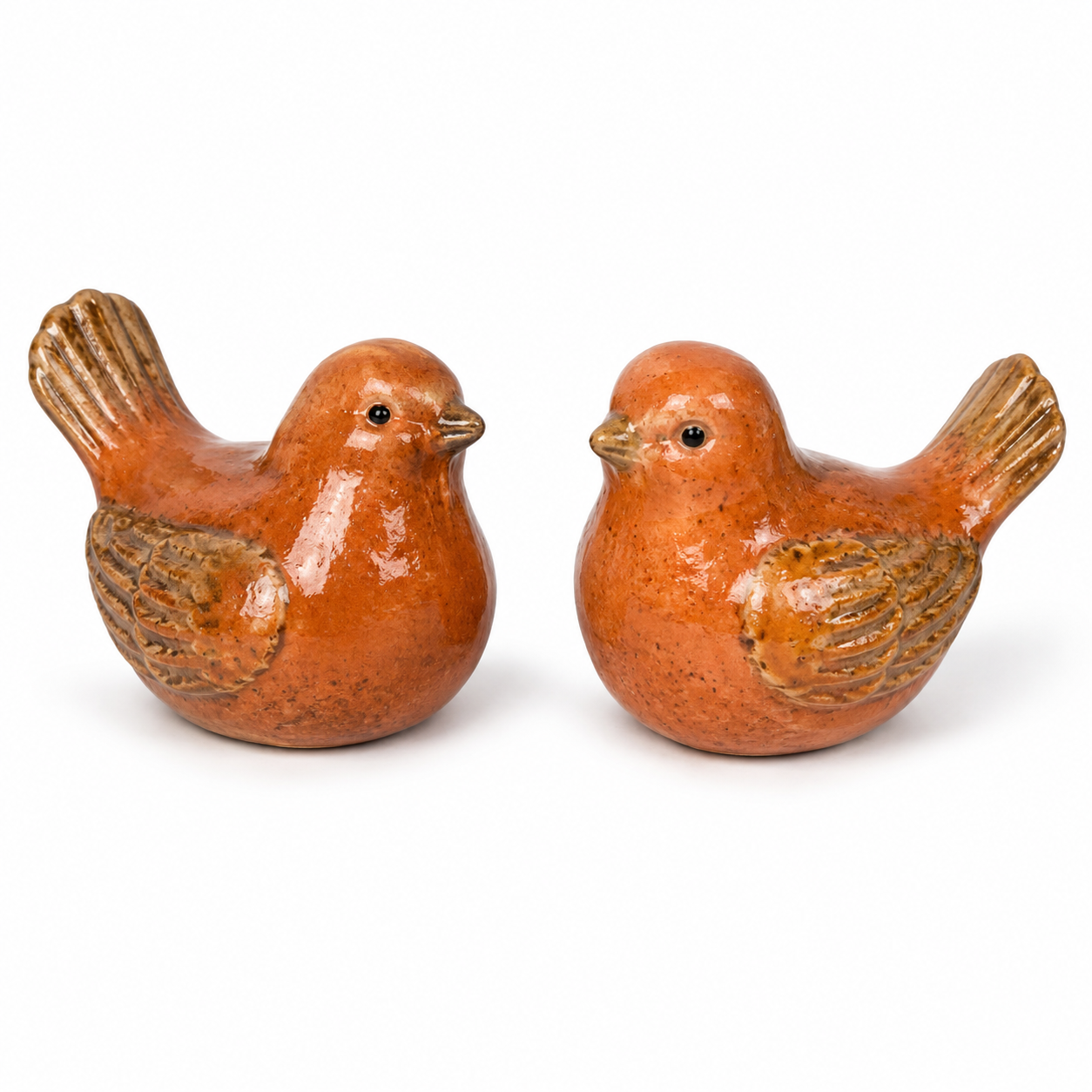 Keramik-Gartenfigur Vogelset 2-teilig Terrakotta handglasiert