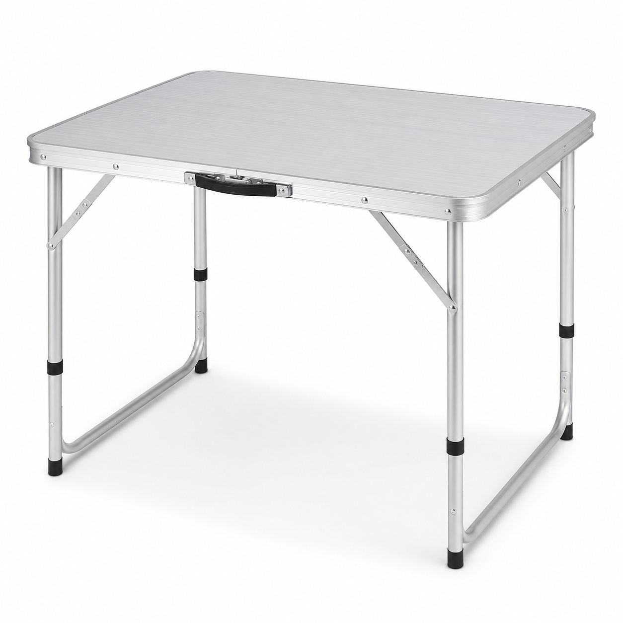 Klappbarer Campingtisch 80x60 cm Aluminiumoptik mit Tragegriff-SolmontLiving