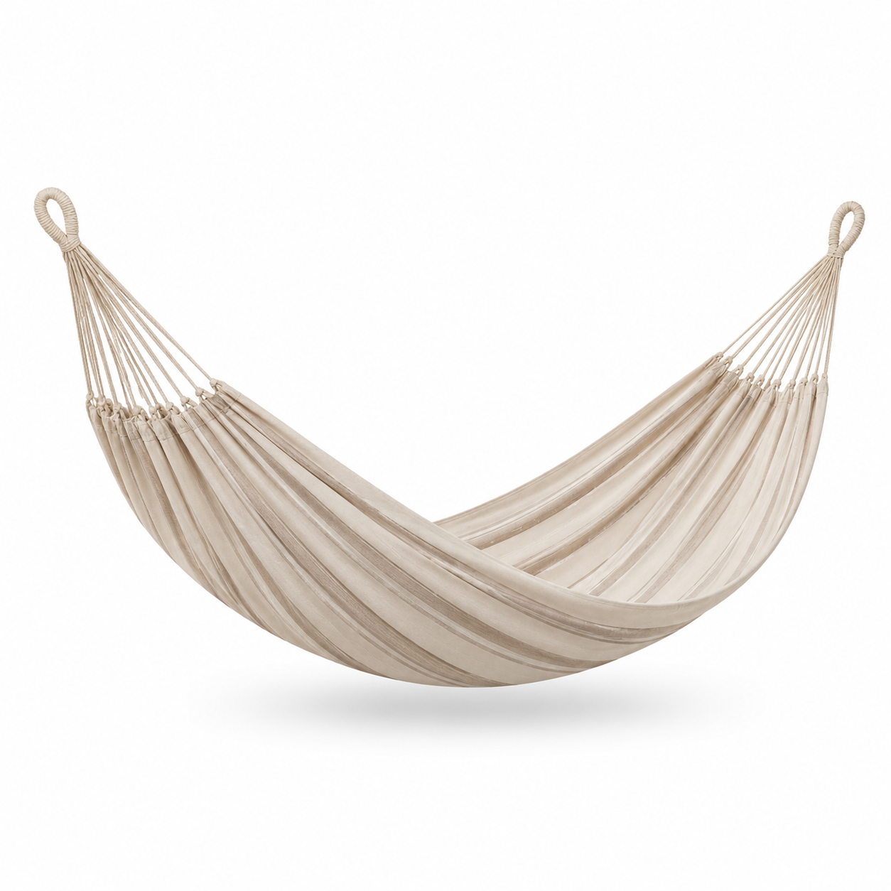 Hängematte Baumwollmix 200x100 cm Beige gestreift mit Aufhängeseilen-SolmontLiving