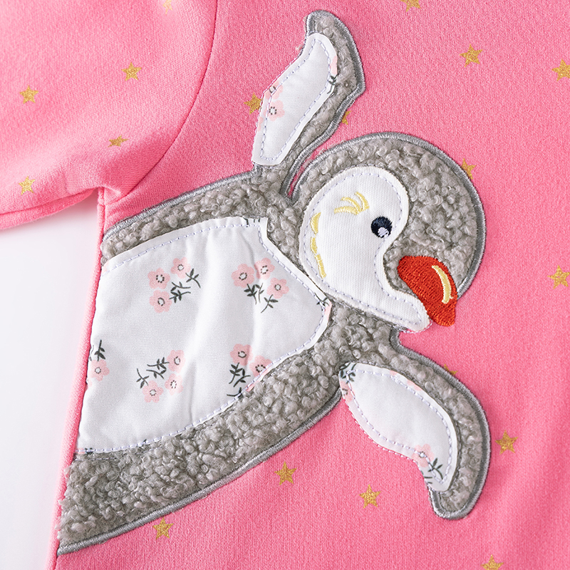 Baby & Kids Pink Autumn Cotton Bear Printing Dress