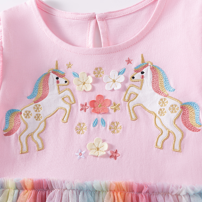 Baby & Kids Pink Autumn Cotton Unicorn Printing Dress