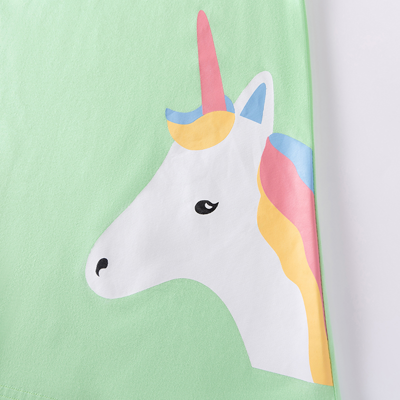 Baby & Kids Green Autumn Cotton Unicorn Printing Dress