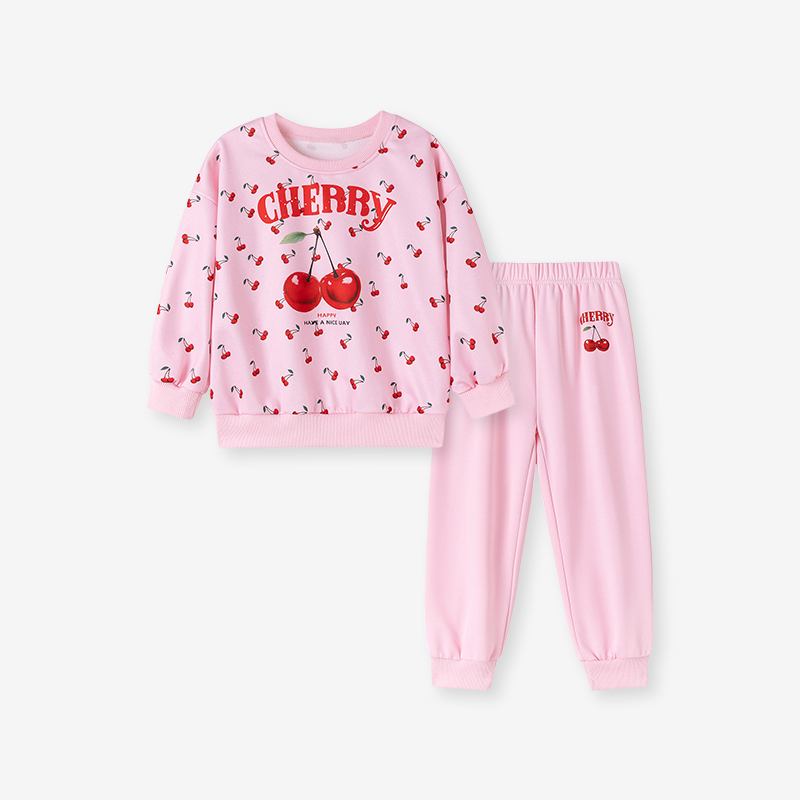 Baby & Kids Pink Autumn Cotton Cherry Printing Sets