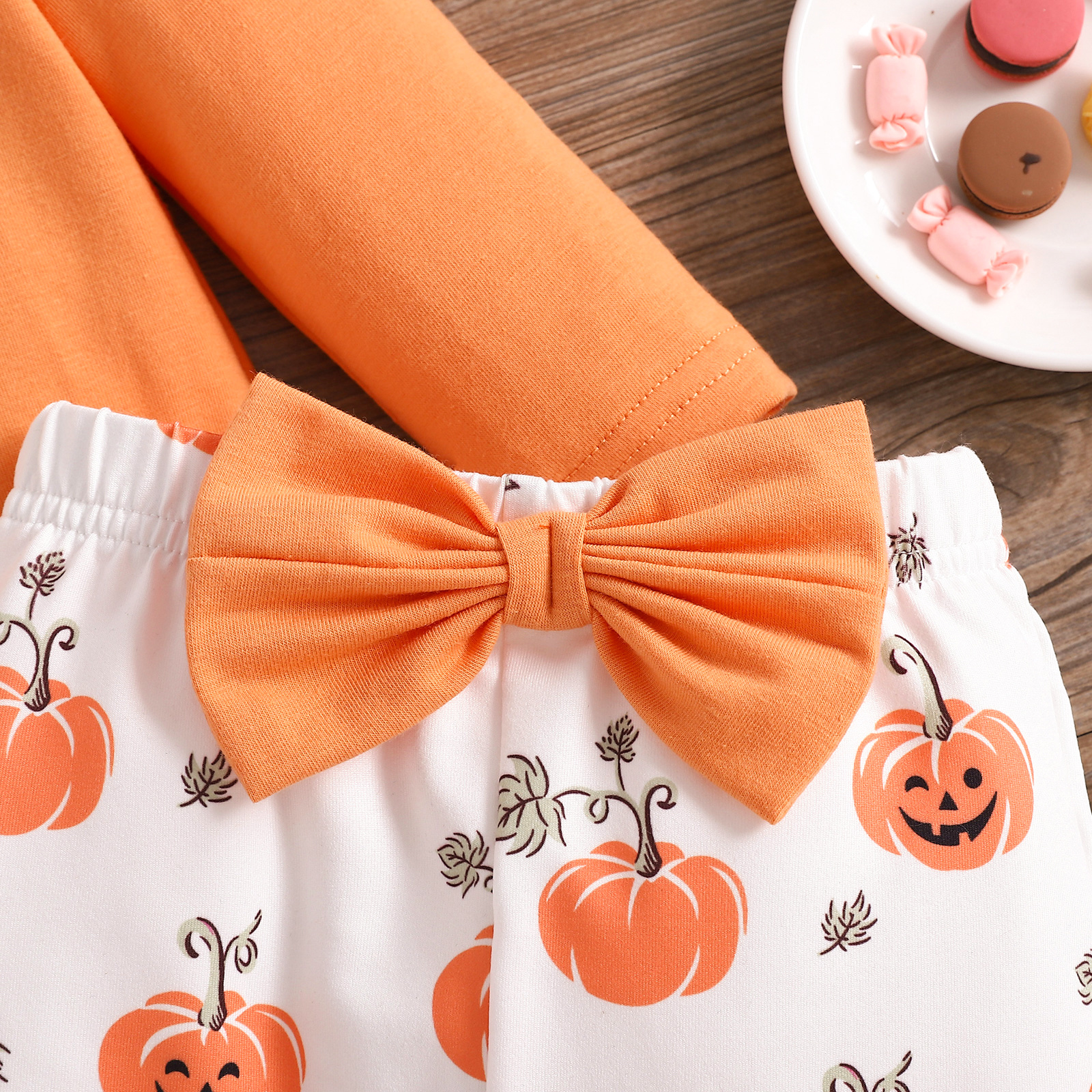 Baby Girl Halloween Pumpkin Bodysuit, Flared Pants & Bow Headband — 3pc