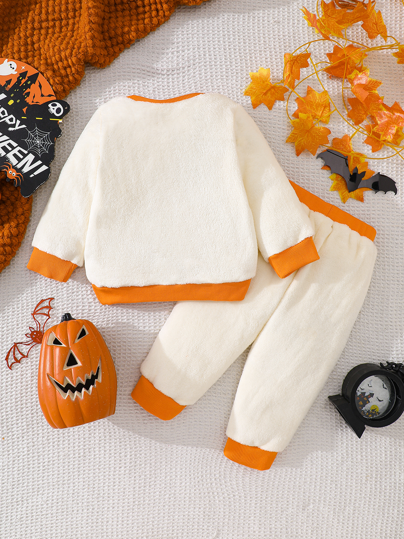 Baby Halloween Ghost Plush Sweatshirt & Sweatpants Set — White