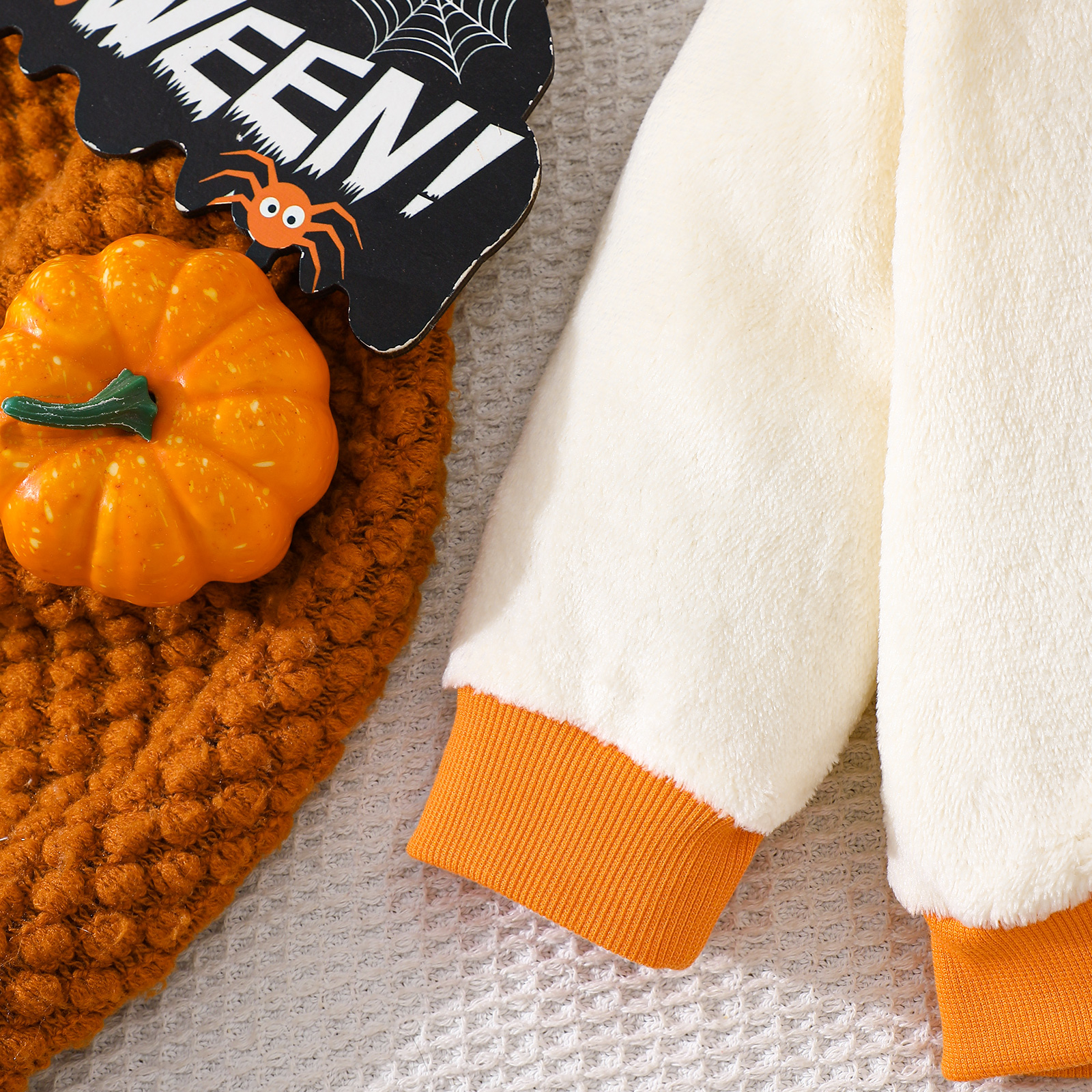 Baby Halloween Ghost Plush Sweatshirt & Sweatpants Set — White