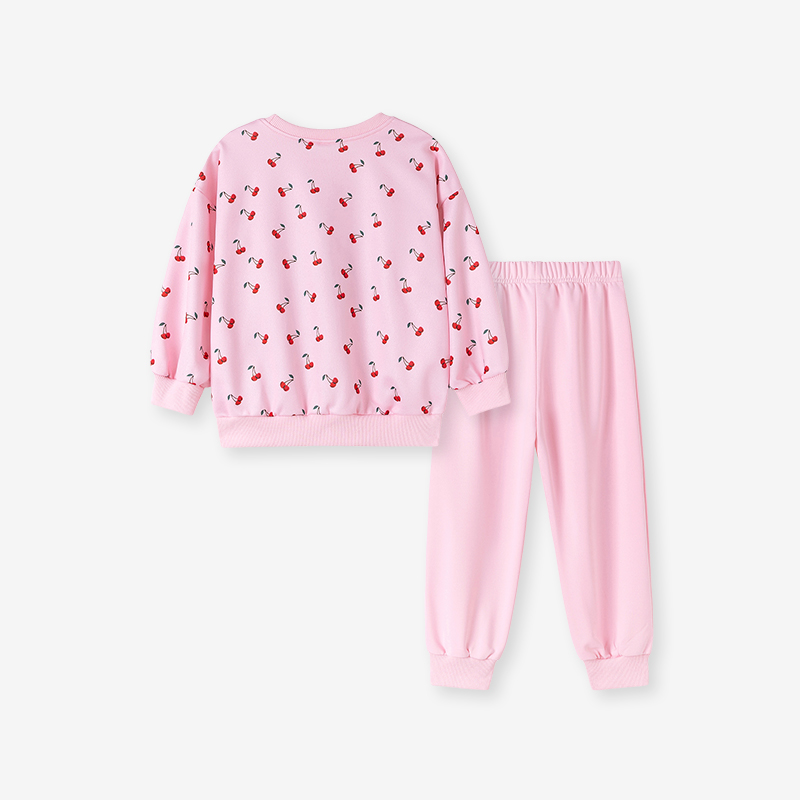 Baby & Kids Pink Autumn Cotton Cherry Printing Sets