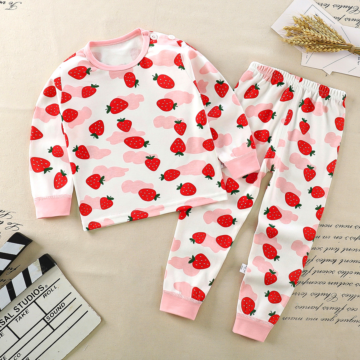 Baby & Kids 2-Piece Pink Strawberry Printing Set