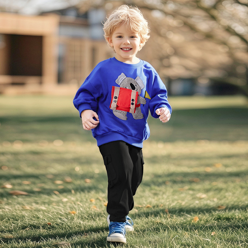 Baby & Kids Blue Autumn Cotton Bear Printing Outwear