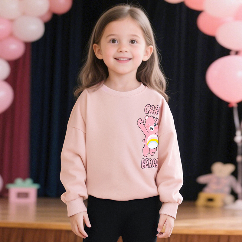 Baby & Kids Pink Autumn Bear Printing Tops