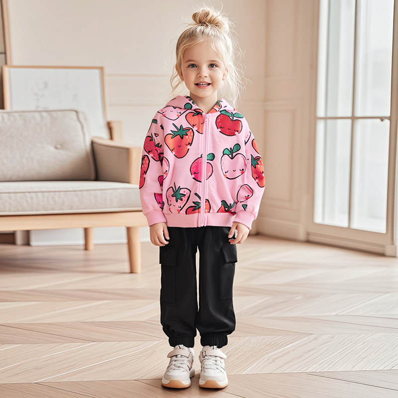 Baby & Kids Pink Autumn Cotton Fruit Printing Outwear