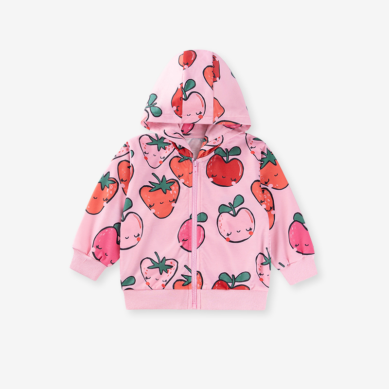 Baby & Kids Pink Autumn Cotton Fruit Printing Outwear