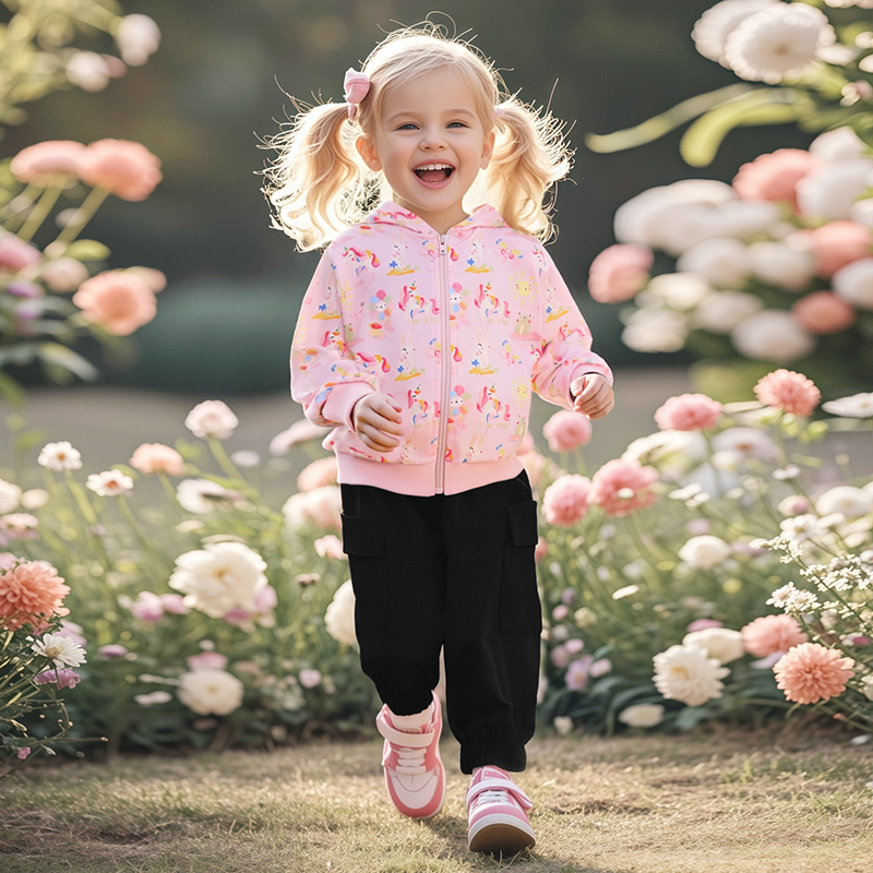 Baby & Kids Pink Autumn Cotton Unicorn Printing Outwear