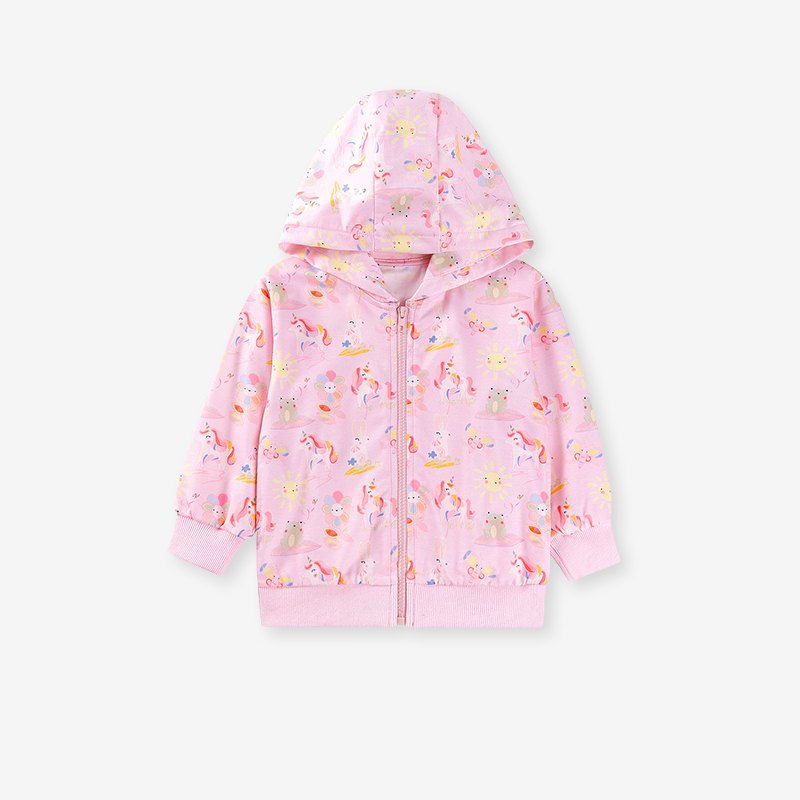 Baby & Kids Pink Autumn Cotton Unicorn Printing Outwear