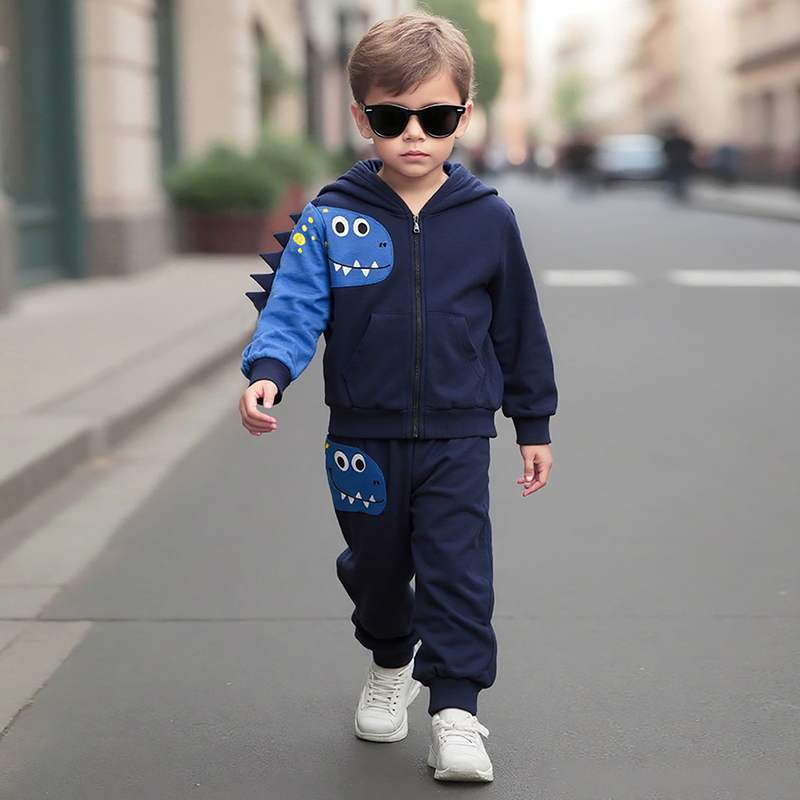[Copy]Baby & Kids Black Autumn Cotton Dinosaur Printing Sets