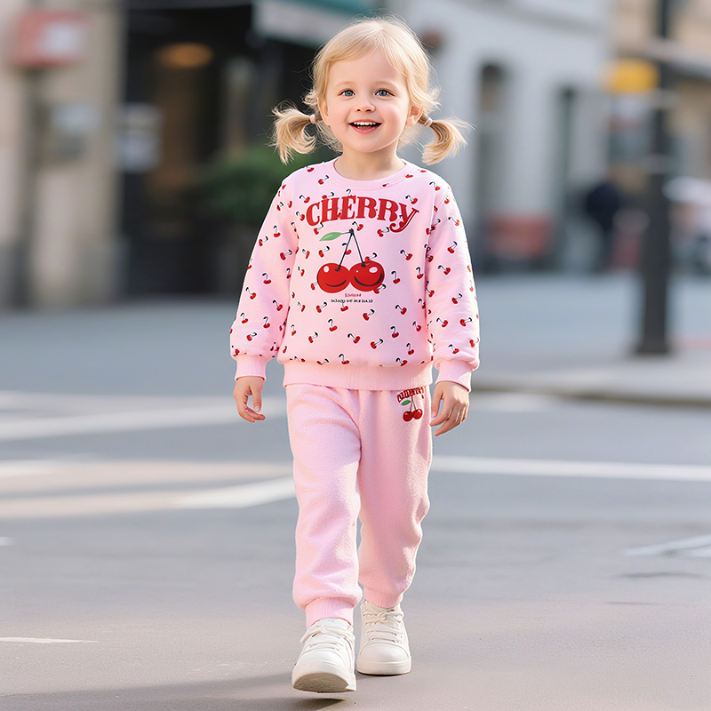 Baby & Kids Pink Autumn Cotton Cherry Printing Sets