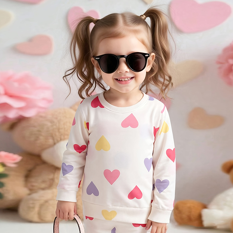 Baby & Kids Pink Autumn Heart Printing Tops