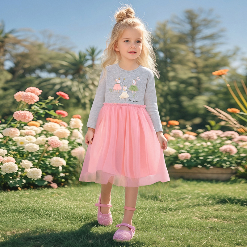 Baby & Kids Pink Autumn Cotton Printing Dress