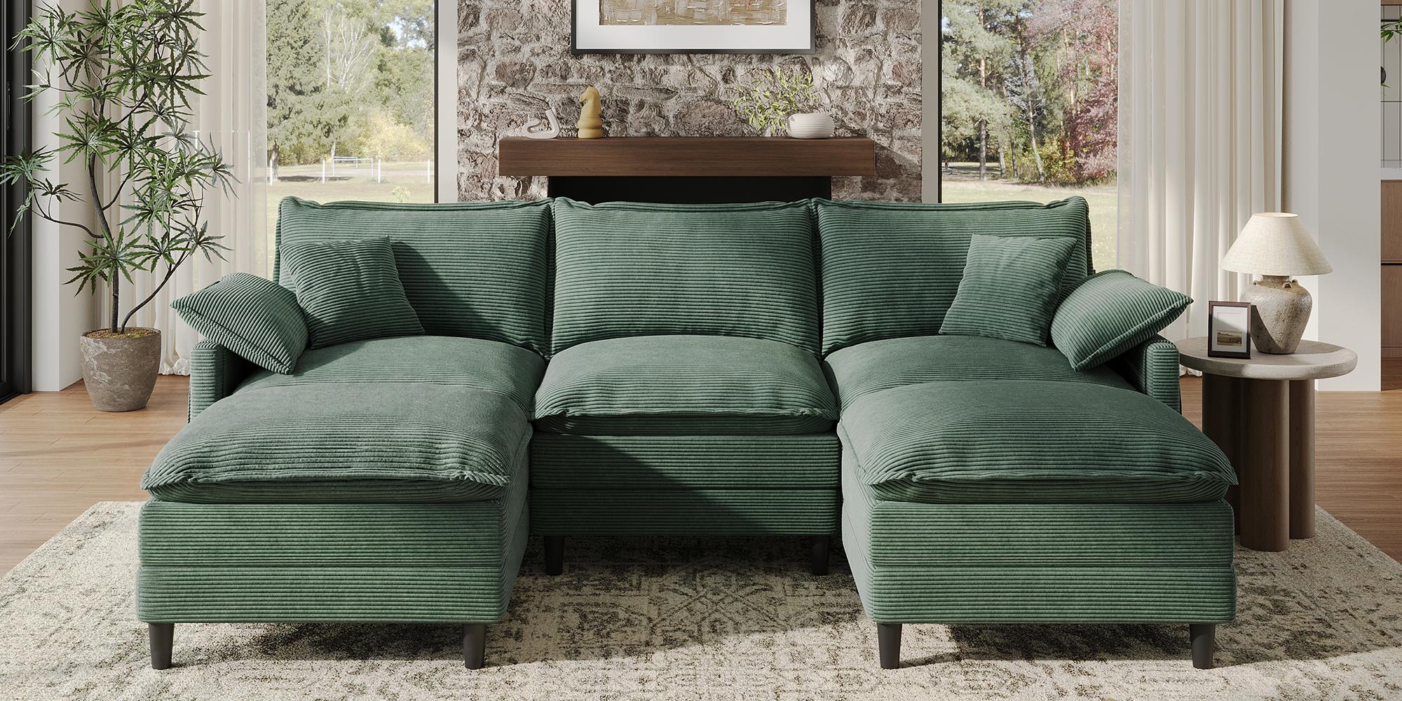 [2-3 Packages Shipping] Copiae 108" -143.7” L/U-Shaped Modular Cloud Sofa, Movable Dual-Function Ottomans Convertible to Coffee Table, Corduroy Sectional Couch with Three-Layer High-Resilience Foam Cushions, Easy Assembly for Apartment