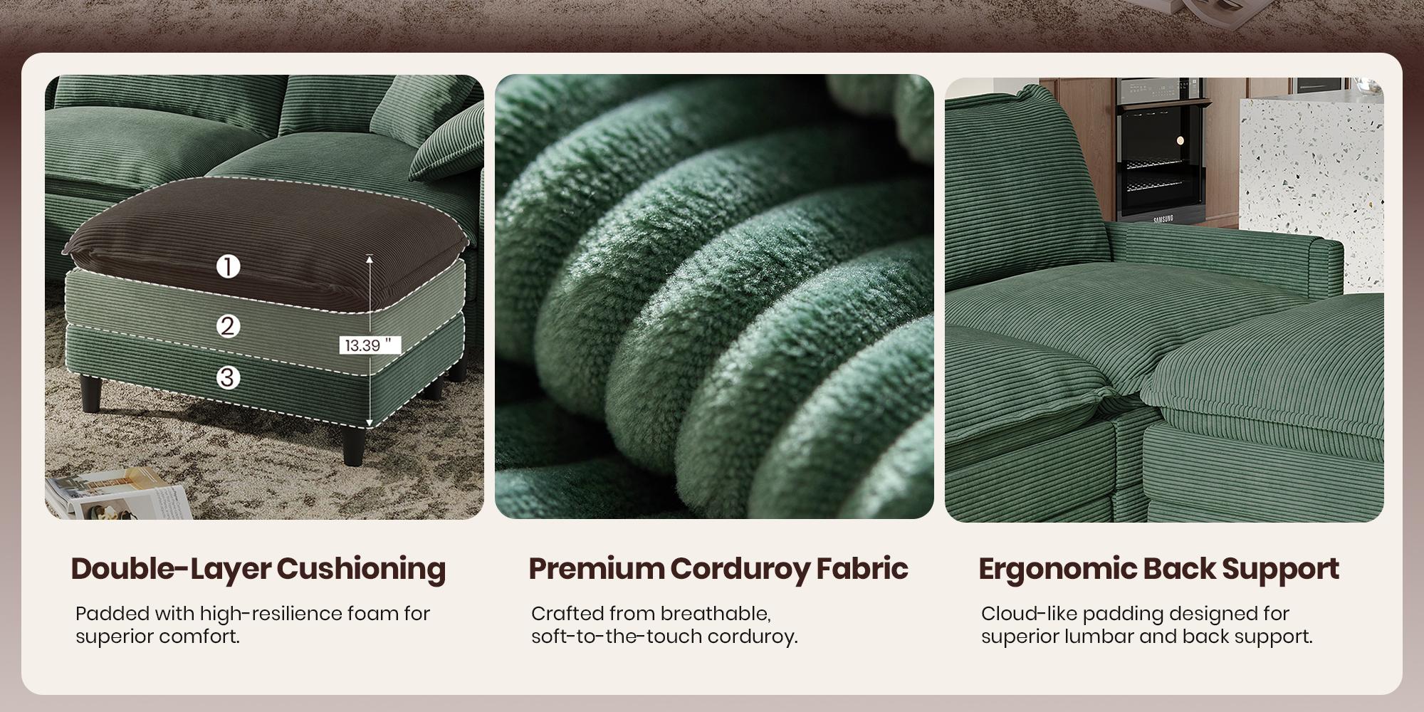 [2-3 Packages Shipping] Copiae 108" -143.7” L/U-Shaped Modular Cloud Sofa, Movable Dual-Function Ottomans Convertible to Coffee Table, Corduroy Sectional Couch with Three-Layer High-Resilience Foam Cushions, Easy Assembly for Apartment