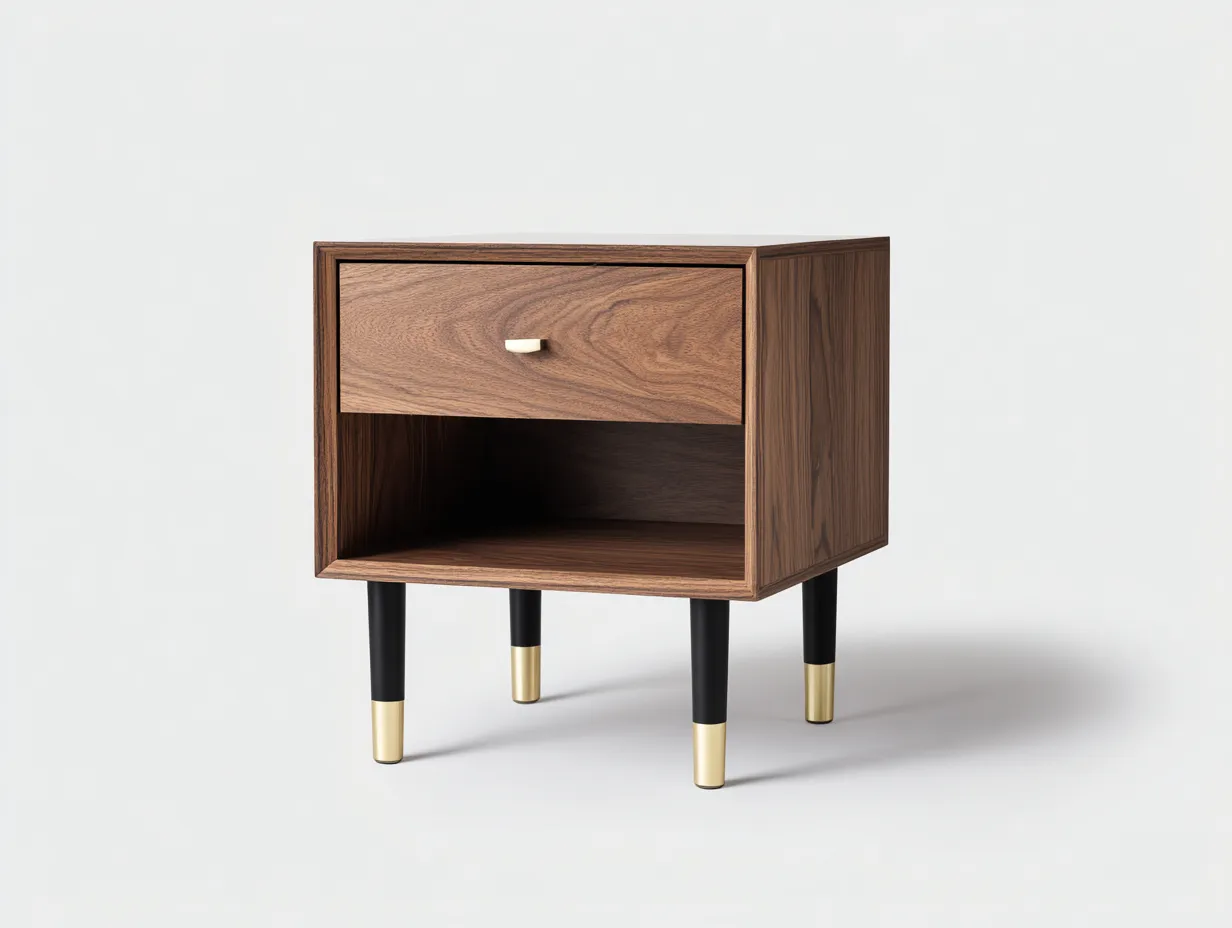 Beistelltisch Holzoptik 52x40x59 cm - Braun und Schwarz und Gold - mit Schublade-Kaluxnohaus