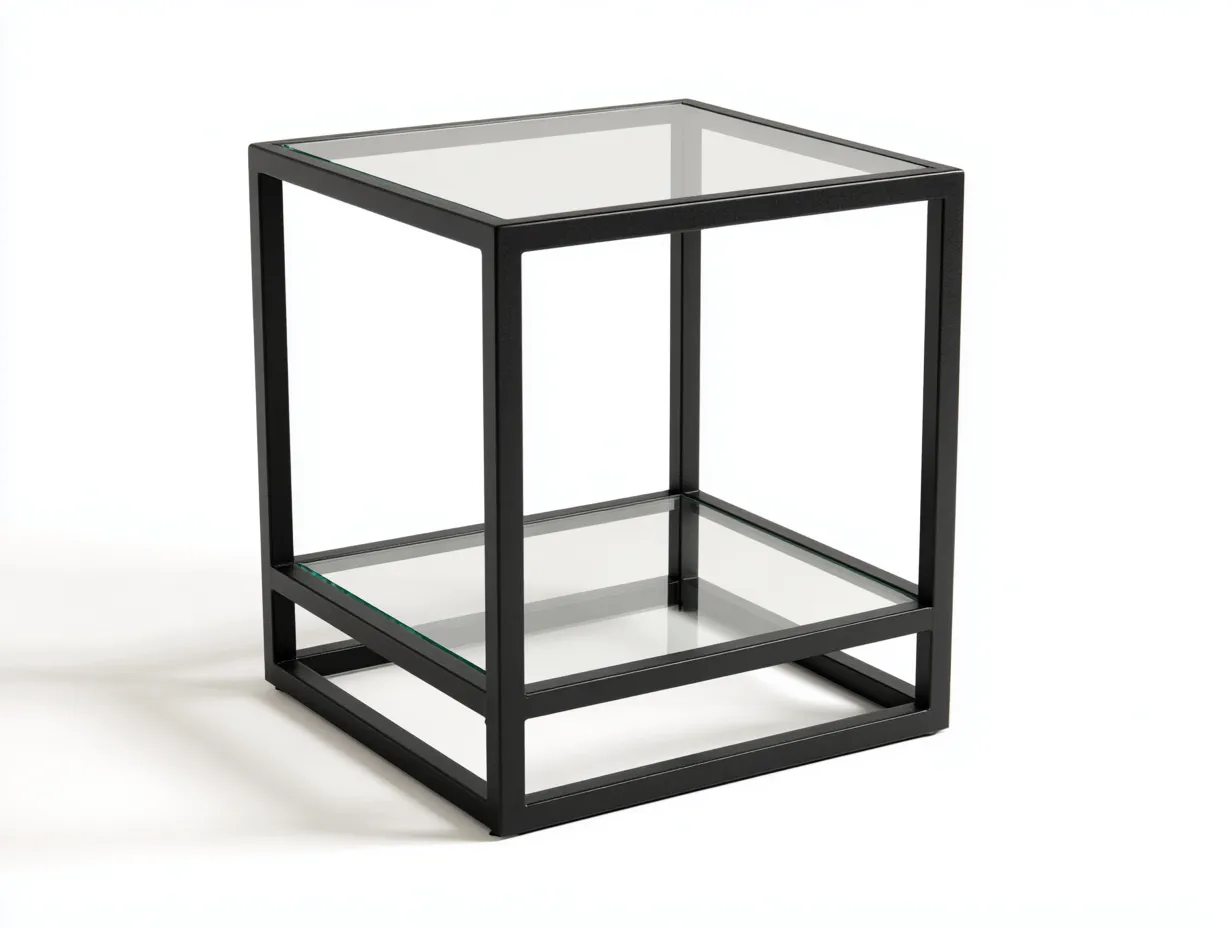 Beistelltisch Glas 55x55x50 cm - Schwarz und Transparent - Metallrahmen für Wohnzimmer-Kaluxnohaus