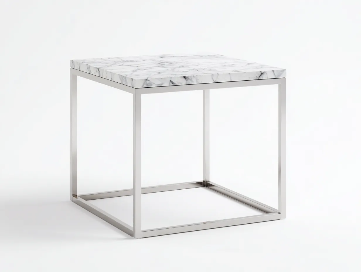 Beistelltisch mit Metallrahmen 54x54x55 cm - Weiß und Silber - geradlinige Ablage für Wohnzimmer-Kaluxnohaus