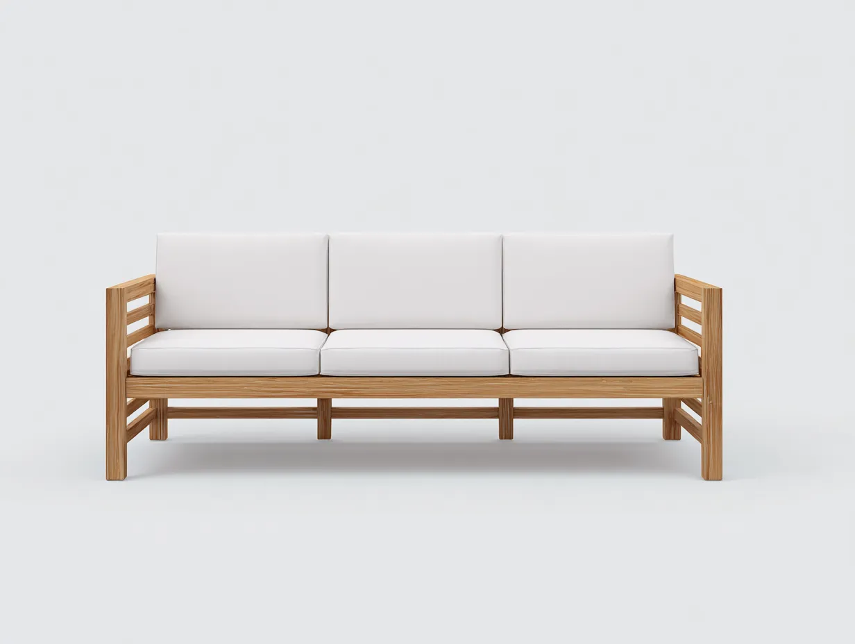 3-Sitzer-Sofa Holz 228x82x77 cm - Weiß und Natur - Gartensofa mit seitlichen Streben-Kaluxnohaus