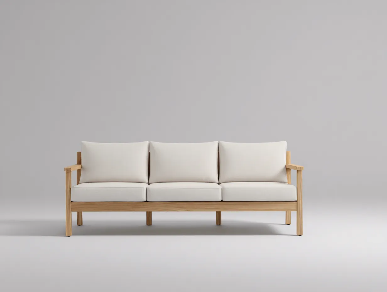 3-Sitzer-Sofa Holz 218x80x78 cm - Beige und Natur - Gartensofa mit schmalem Rahmen-Kaluxnohaus