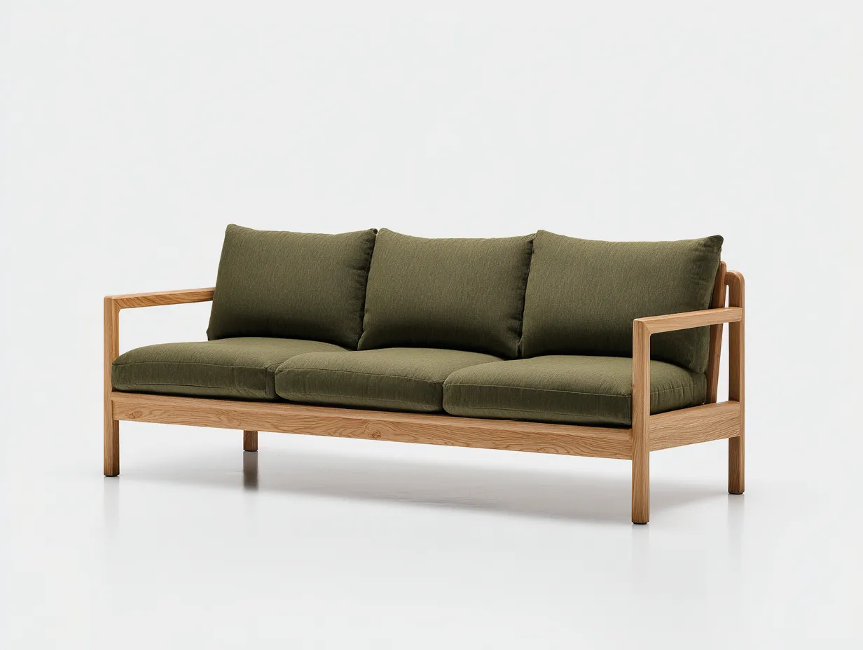 3-Sitzer-Sofa Holzrahmen 220x82x76 cm - Grün und Natur - Gartensofa mit offener Armlehne-Kaluxnohaus