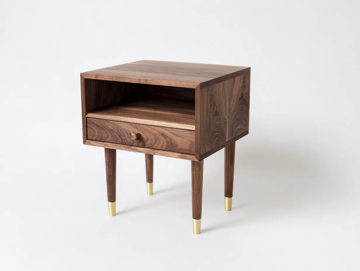 Beistelltisch Holz 48x38x56 cm - Braun und Gold - offenes Fach und eine Schublade-Kaluxnohaus