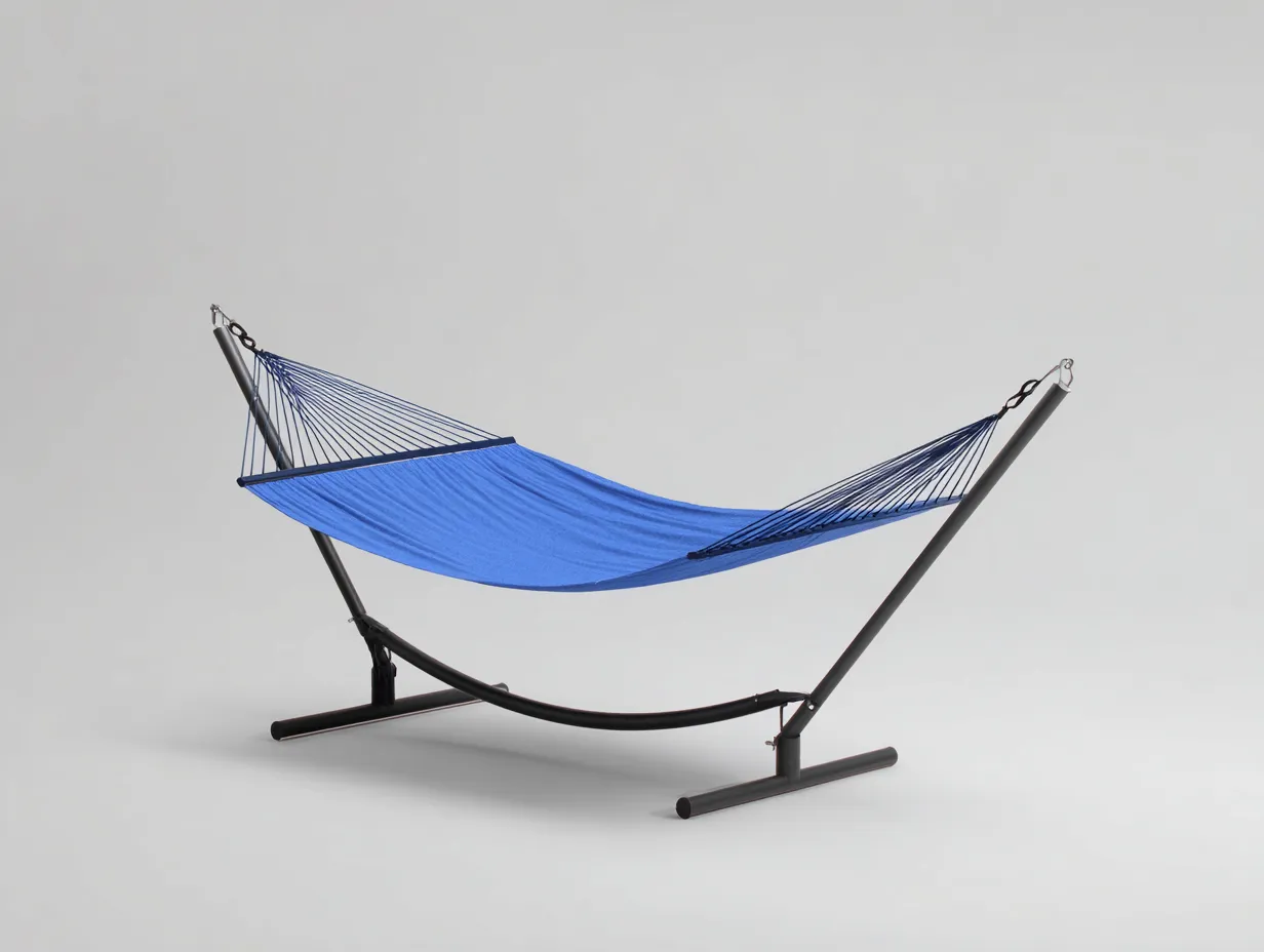 Hängematte Polyester 205x105x112 cm - Blau und Schwarz - Gartenliege mit Metallständer-Kaluxnohaus