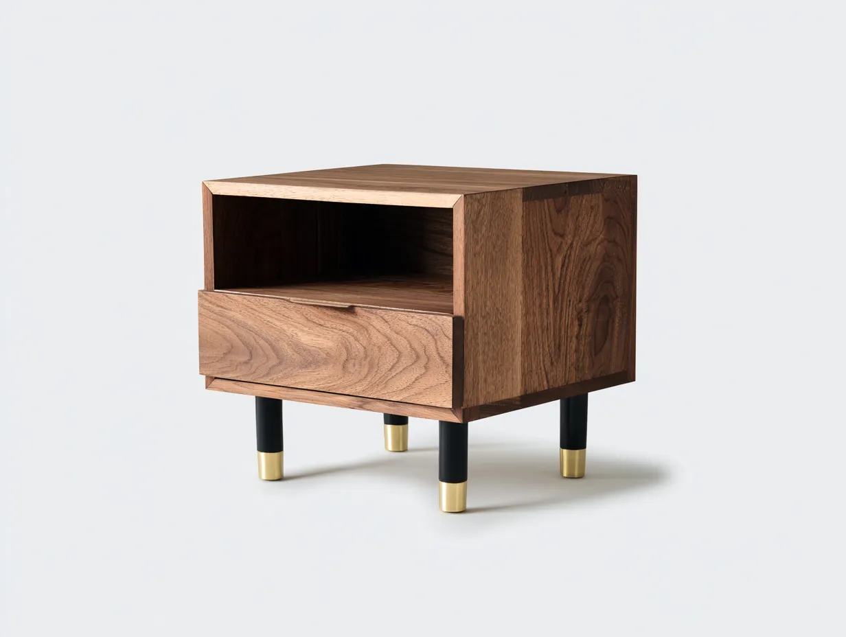 Beistelltisch Holzoptik 49x39x55 cm - Braun und Schwarz und Gold - mit offenem Fach-Kaluxnohaus