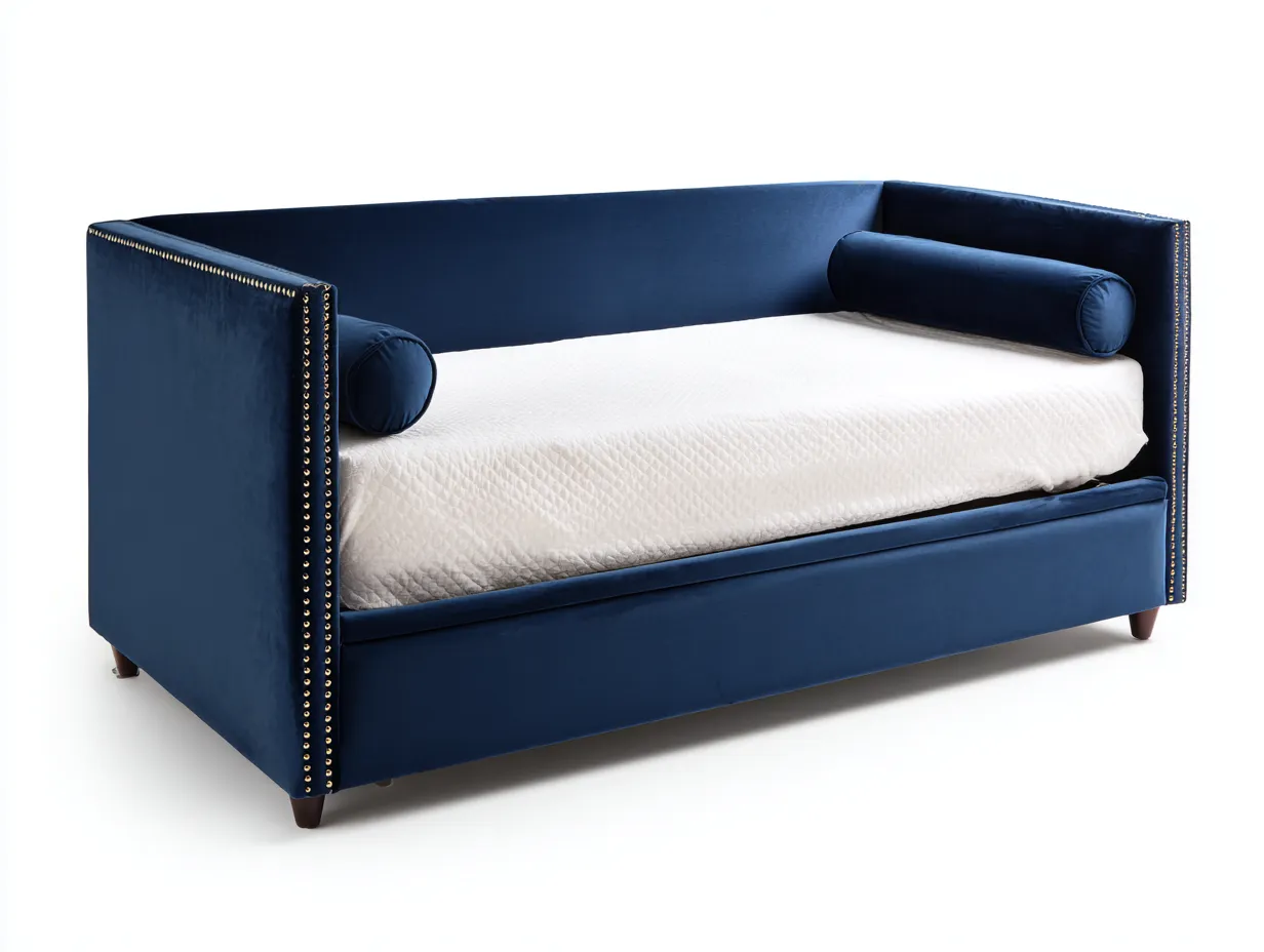 Schlafsofa Samt 205x88x82 cm - Dunkelblau und Weiß - mit Ausziehfunktion-Kaluxnohaus