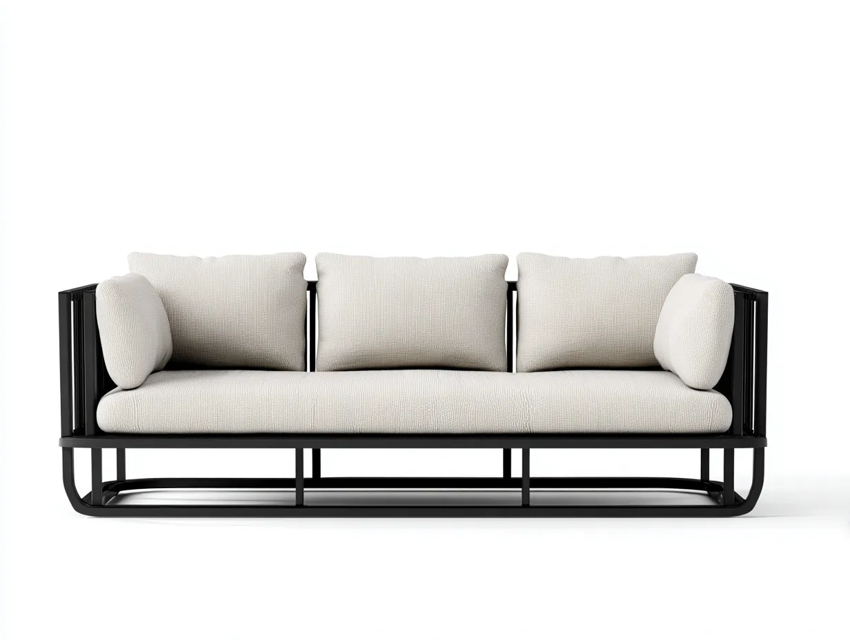 3-Sitzer-Sofa Metallrahmen 236x86x76 cm - Creme und Schwarz - Outdoor Sofa mit Kufenform-Kaluxnohaus