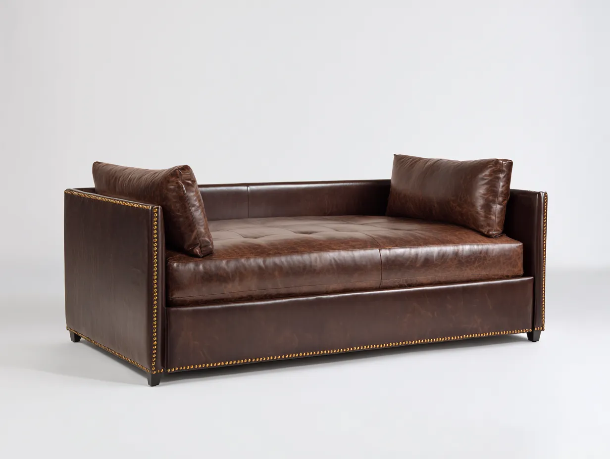 Schlafsofa Kunstleder 208x88x81 cm - Braun - mit Ziernieten-Kaluxnohaus