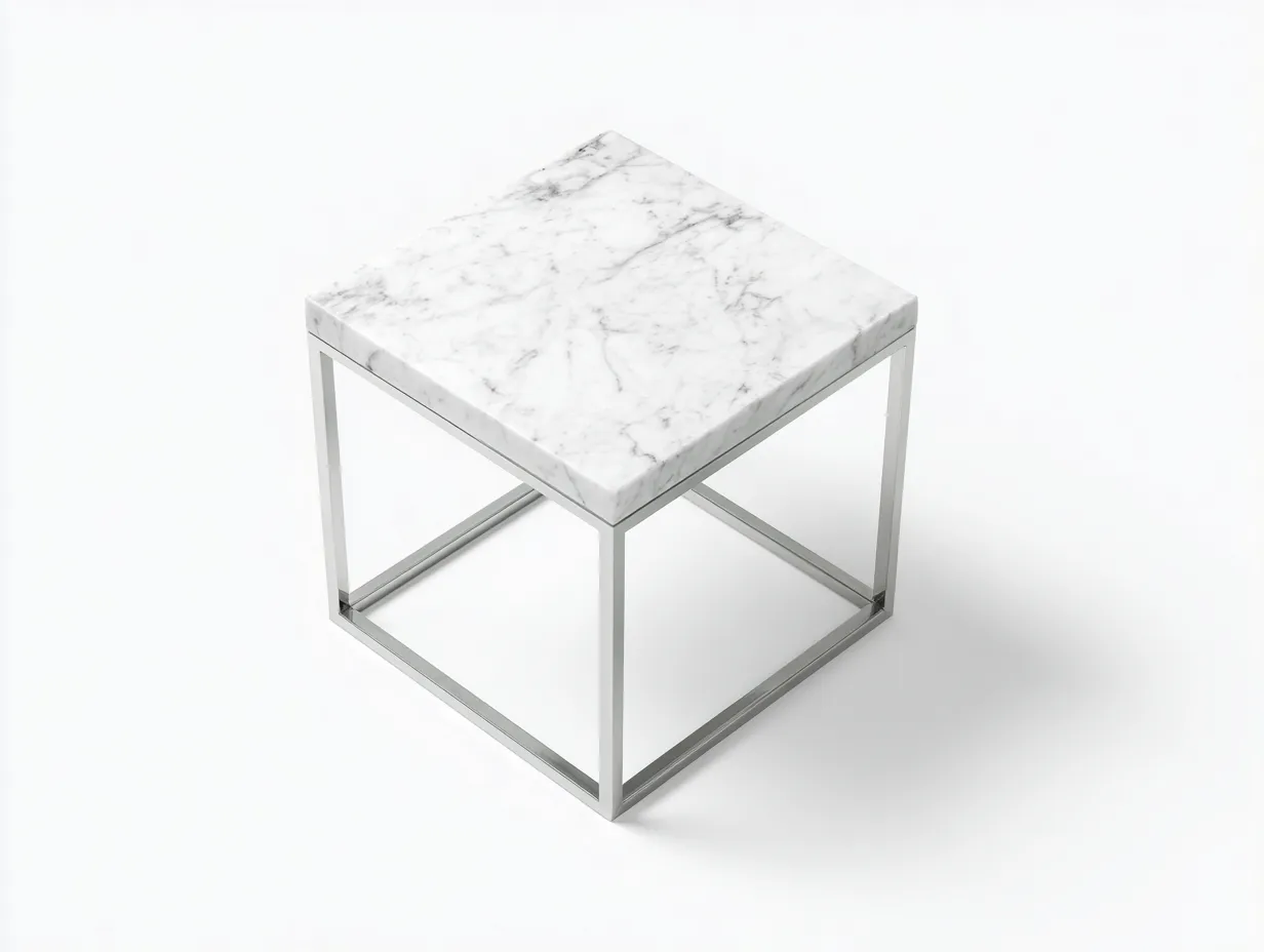 Beistelltisch Marmoroptik 52x52x54 cm - Weiß und Silber - moderner Sofatisch für Wohnzimmer-Kaluxnohaus
