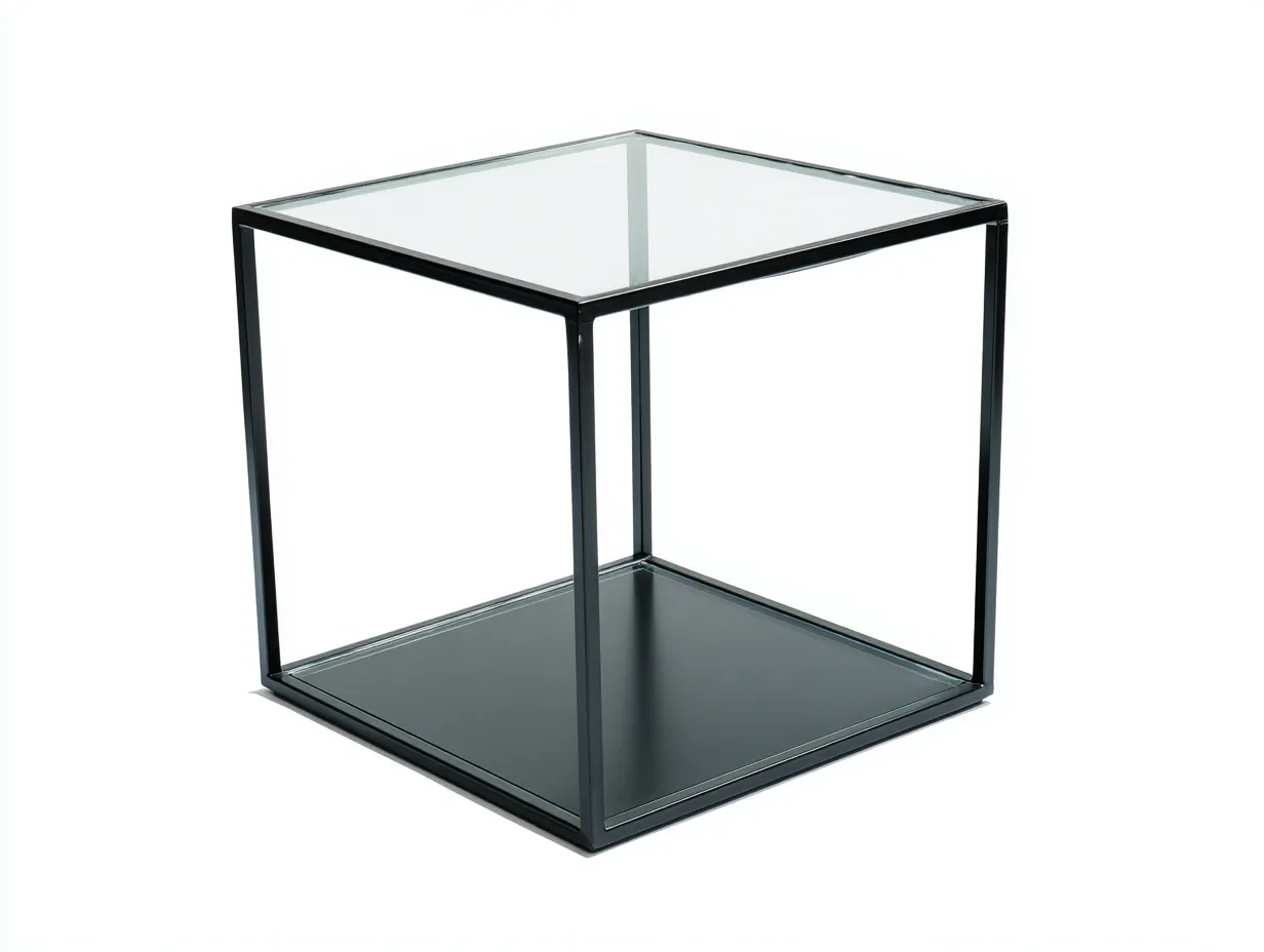 Beistelltisch Glas 56x56x50 cm - Schwarz und Transparent - Metallrahmen für Wohnzimmer-Kaluxnohaus