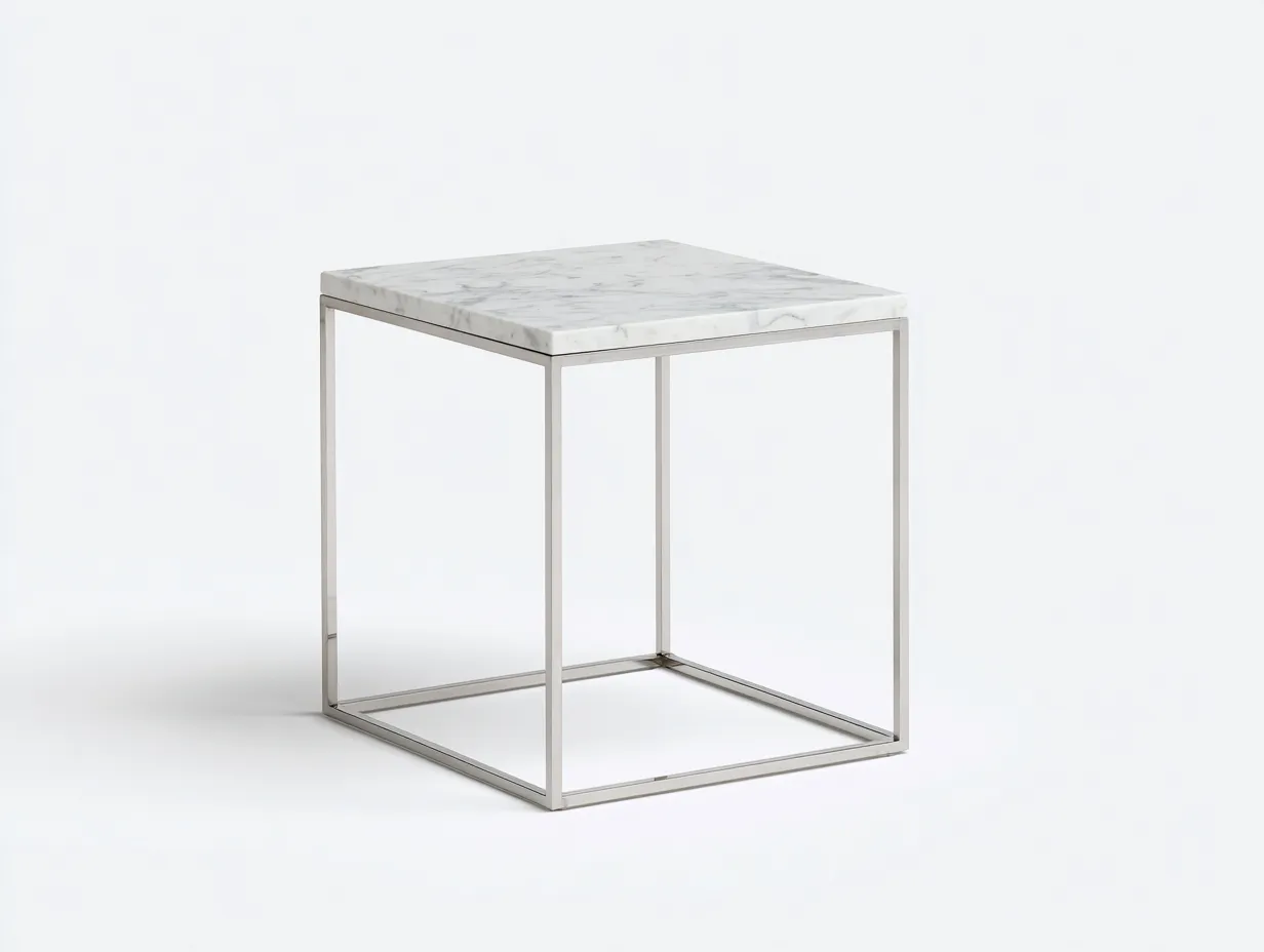 Beistelltisch mit Marmorzeichnung 51x51x53 cm - Weiß und Silber - elegante Ablage für Wohnzimmer-Kaluxnohaus