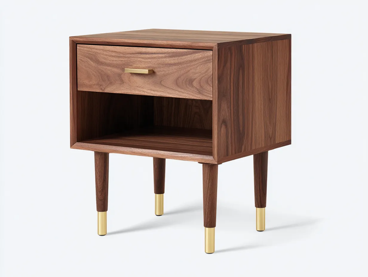 Beistelltisch Holzoptik 50x40x58 cm - Braun und Gold - mit Schublade für Wohnzimmer-Kaluxnohaus
