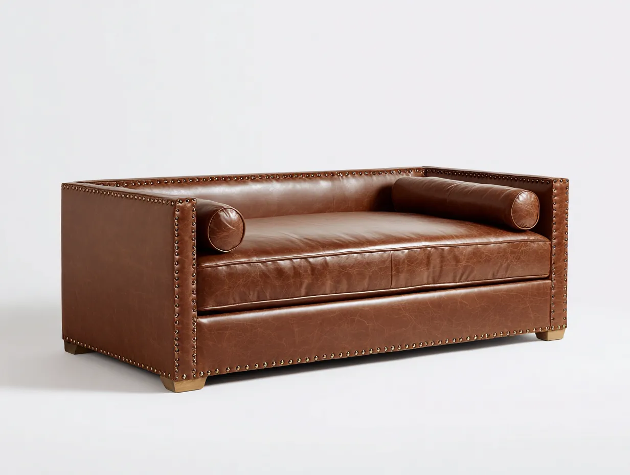 Schlafsofa Kunstleder 205x92x84 cm - braun - mit ausziehbarer Liegefläche-Kaluxnohaus