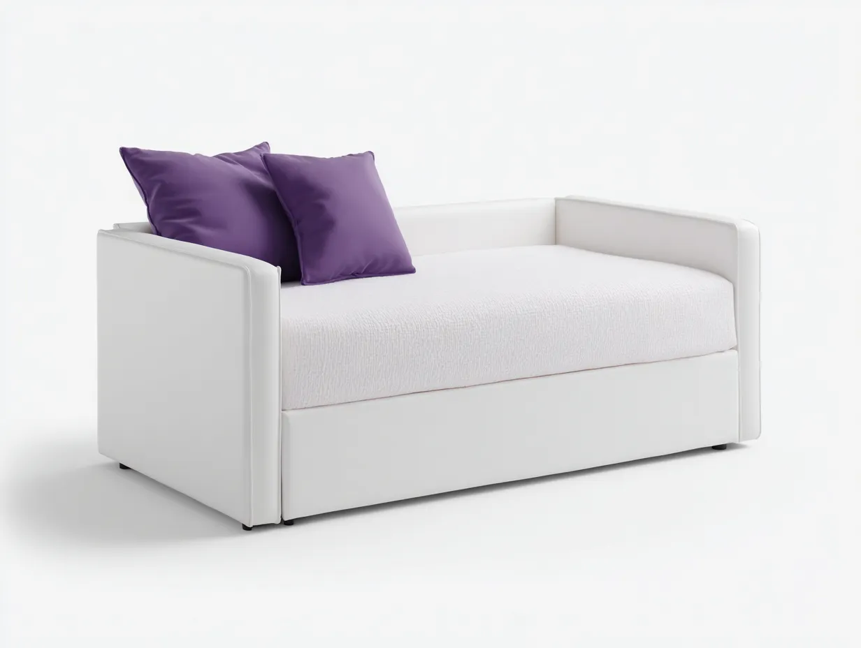 Schlafsofa Kunstleder 200x90x81 cm - weiß - mit niedriger Rückenlinie-Kaluxnohaus